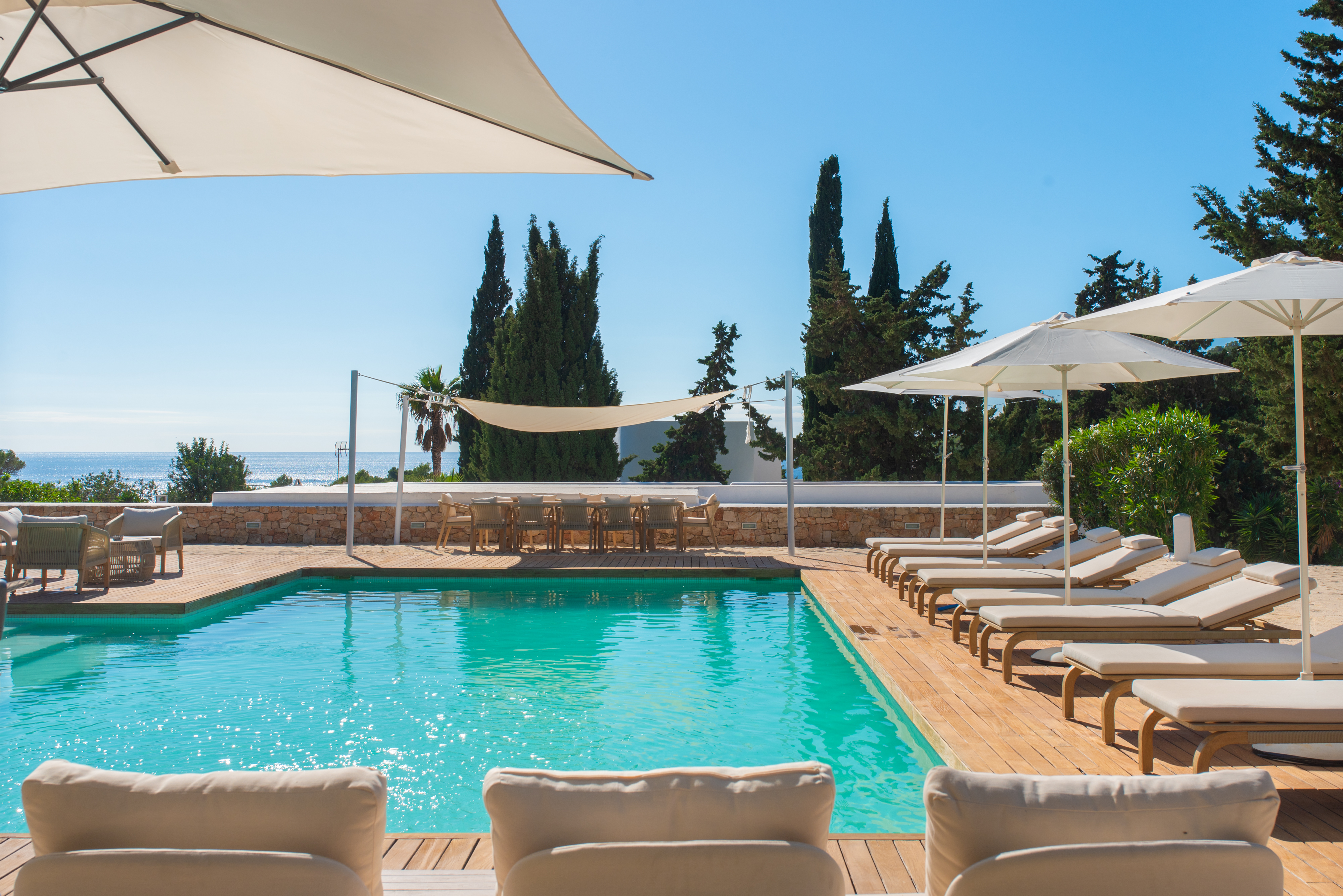 Pool area and sun loungers